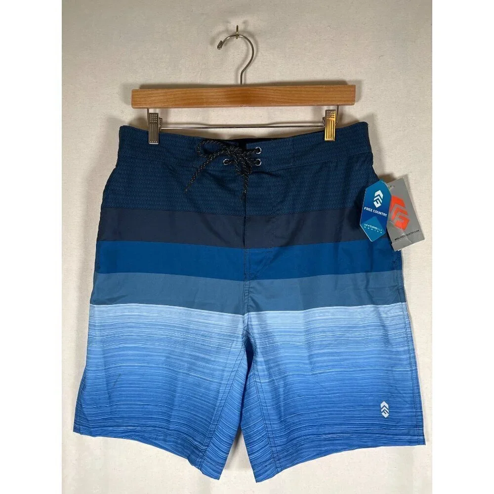 NWT Free Country Mens Size M Blue Swim Shorts Trunks Engineered Color Blocked‎